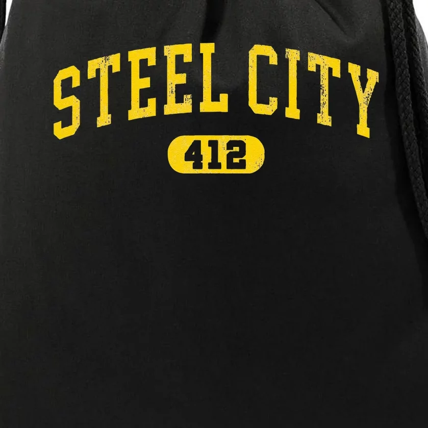 Retro Steel City Pittsburgh Pennsylvania 412 Area Code Yinz Drawstring Bag