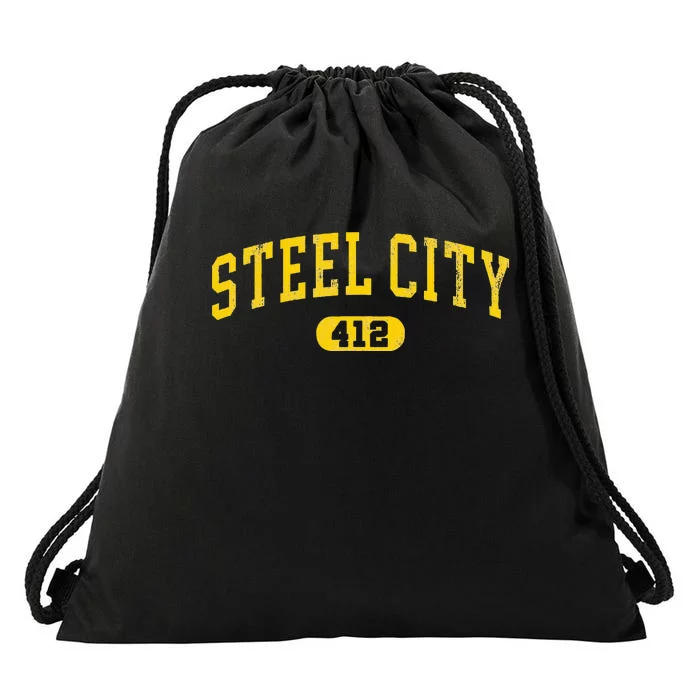 Retro Steel City Pittsburgh Pennsylvania 412 Area Code Yinz Drawstring Bag