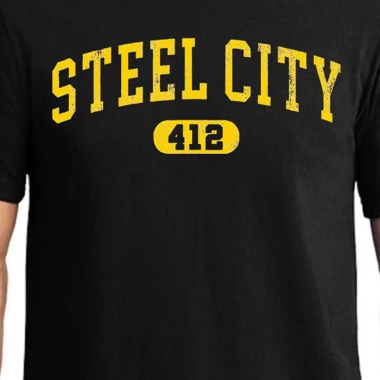 Retro Steel City Pittsburgh Pennsylvania 412 Area Code Yinz Pajama Set