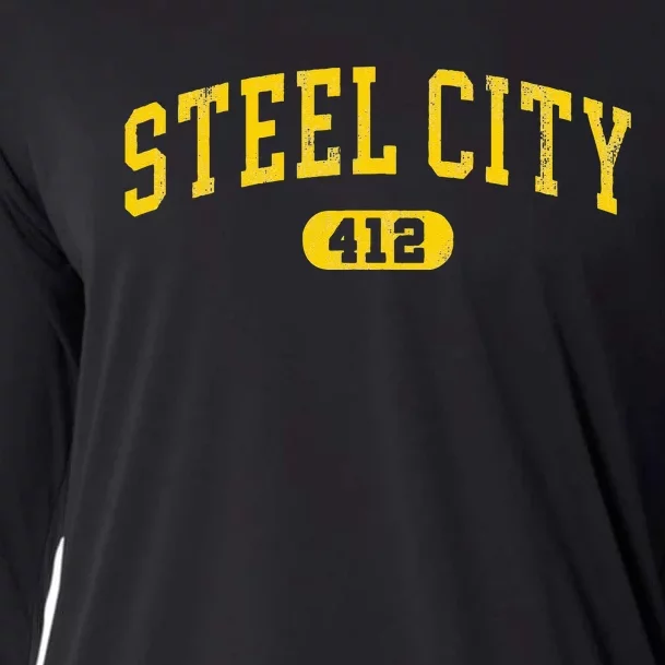 Retro Steel City Pittsburgh Pennsylvania 412 Area Code Yinz Cooling Performance Long Sleeve Crew