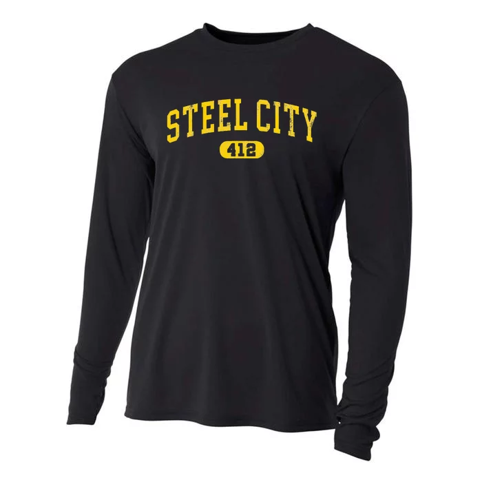 Retro Steel City Pittsburgh Pennsylvania 412 Area Code Yinz Cooling Performance Long Sleeve Crew