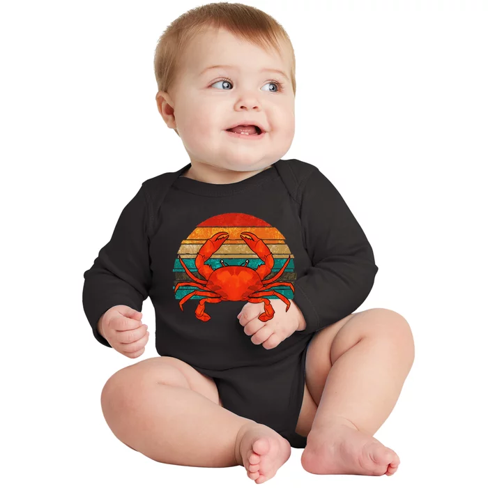 Retro Seafood Crab Lover Crabbing Sea Animal Crab Baby Long Sleeve Bodysuit