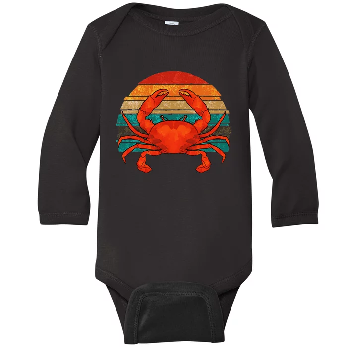 Retro Seafood Crab Lover Crabbing Sea Animal Crab Baby Long Sleeve Bodysuit