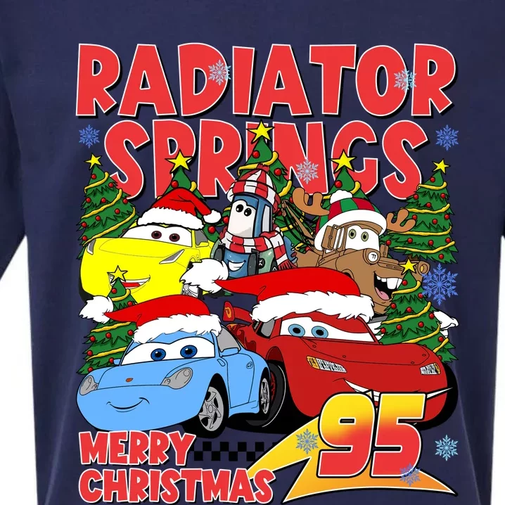 Radiator Springs Cars Land Christmas Lightning Mcqueen Santa Xmas Sueded Cloud Jersey T-Shirt