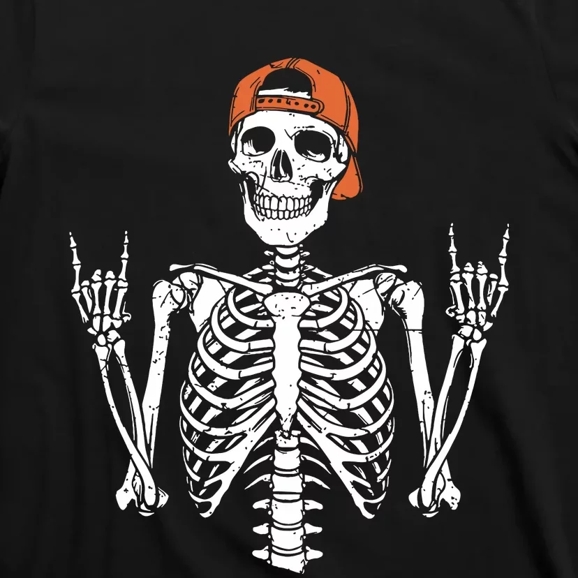 Rocker Skeleton Cap Skater Halloween Rock T-Shirt