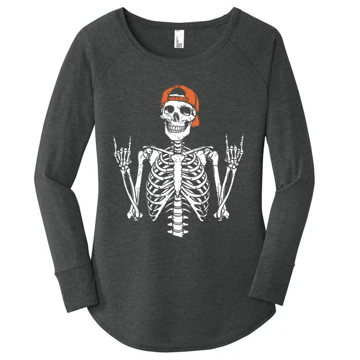 Rocker Skeleton Cap Skater Halloween Rock Women's Perfect Tri Tunic Long Sleeve Shirt