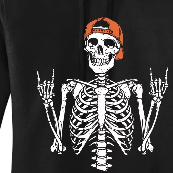 Rocker Skeleton Cap Skater Halloween Rock Women's Pullover Hoodie