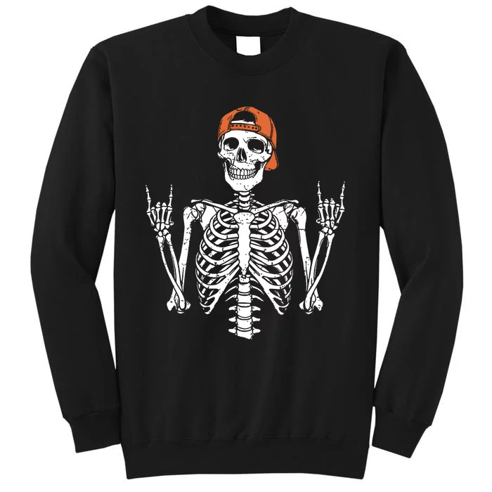 Rocker Skeleton Cap Skater Halloween Rock Tall Sweatshirt