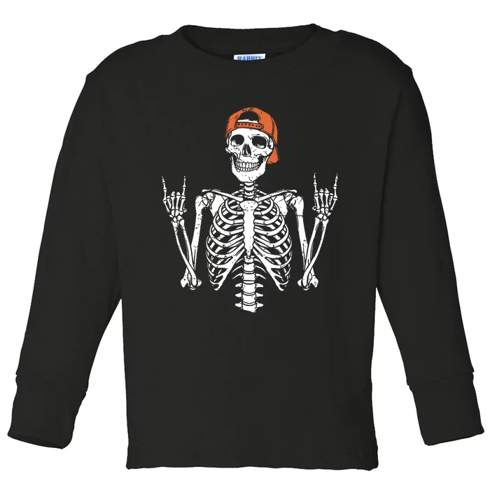 Rocker Skeleton Cap Skater Halloween Rock Toddler Long Sleeve Shirt