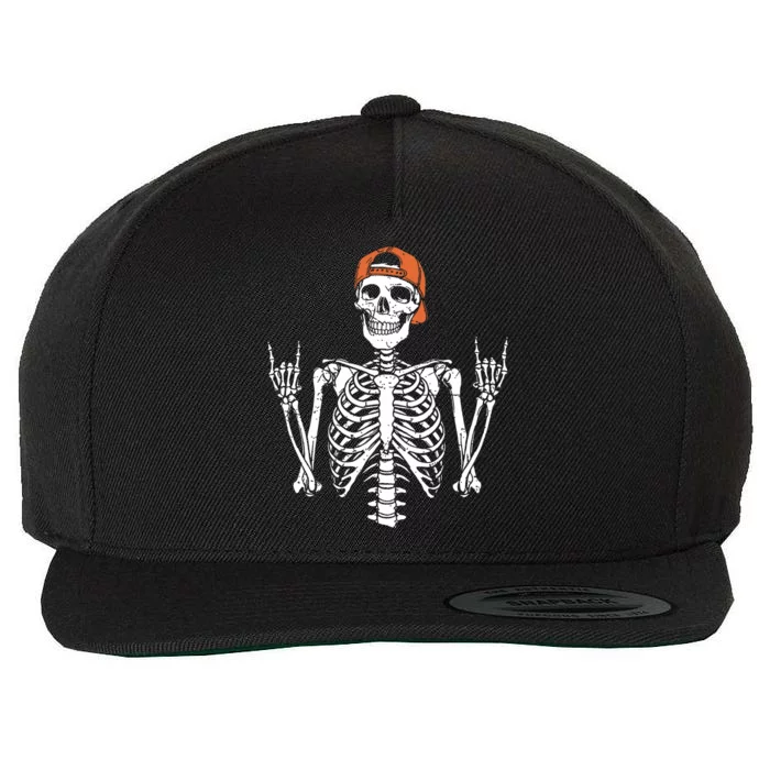 Rocker Skeleton Cap Skater Halloween Rock Wool Snapback Cap