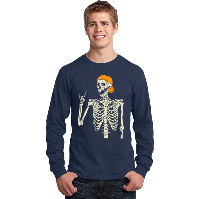 Rocker Skeleton Cap Skater Cool Halloween Punk Rock  Boy Long Sleeve Shirt