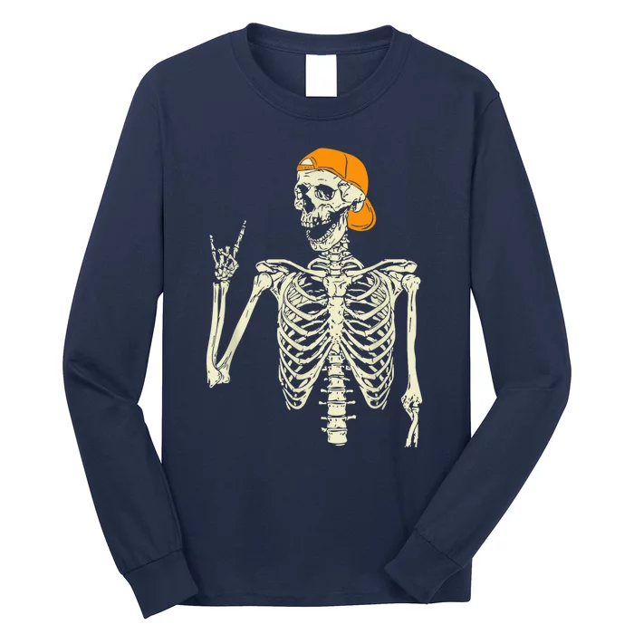 Rocker Skeleton Cap Skater Cool Halloween Punk Rock  Boy Long Sleeve Shirt