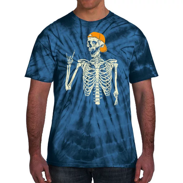 Rocker Skeleton Cap Skater Cool Halloween Punk Rock  Boy Tie-Dye T-Shirt