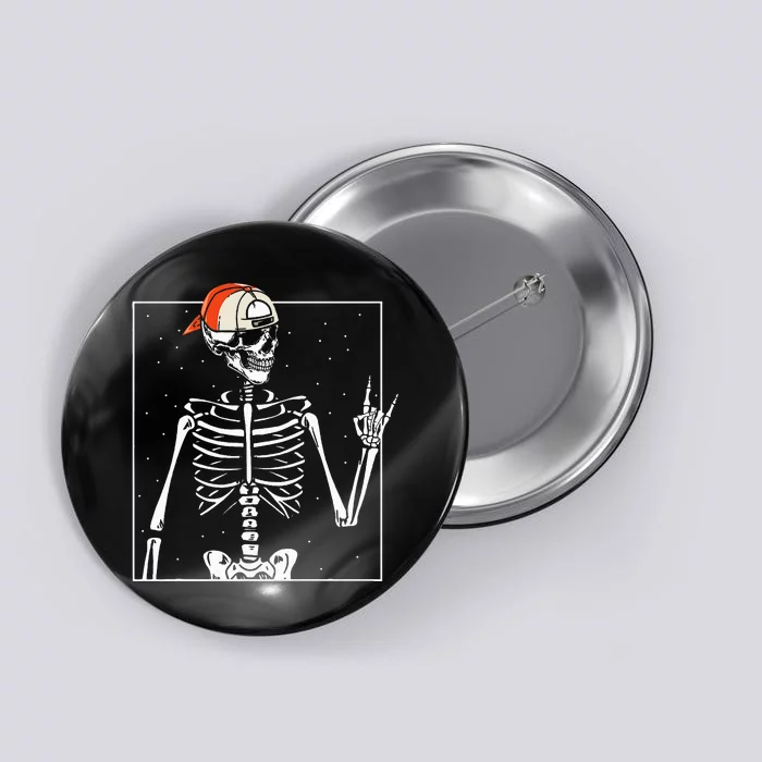 Rocker Skeleton Cap Skater Cool Halloween Punk Button