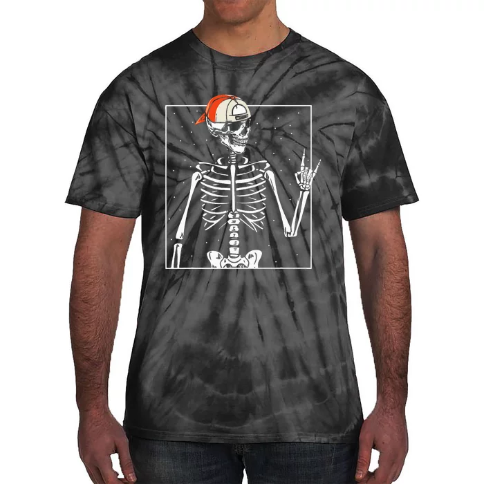 Rocker Skeleton Cap Skater Cool Halloween Punk Tie-Dye T-Shirt