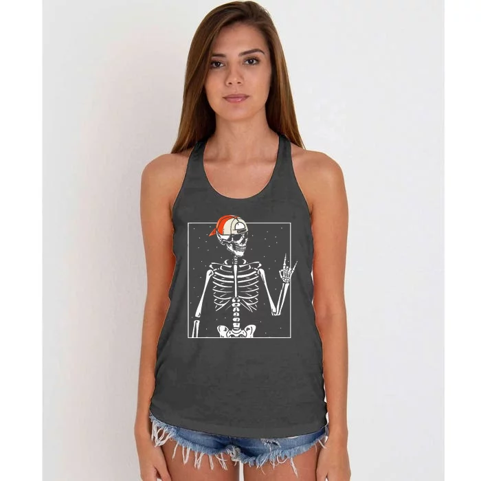 Rocker Skeleton Cap Skater Cool Halloween Punk Women's Knotted Racerback Tank