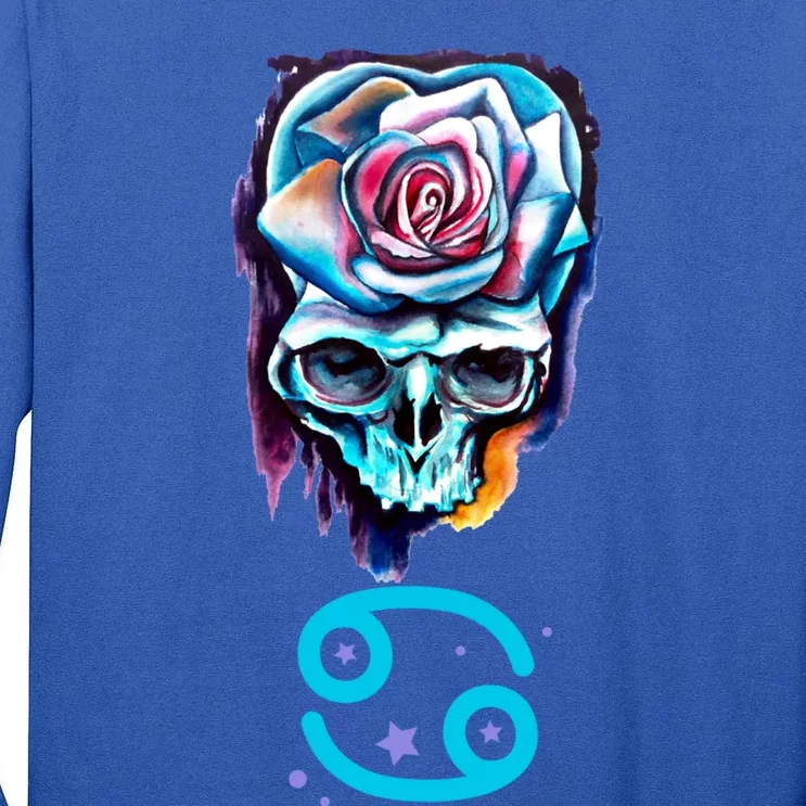 Rose Skull Cancer Zodiac Cool Gift Tall Long Sleeve T-Shirt