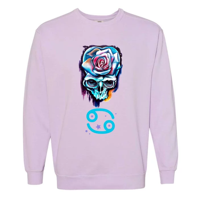 Rose Skull Cancer Zodiac Cool Gift Garment-Dyed Sweatshirt