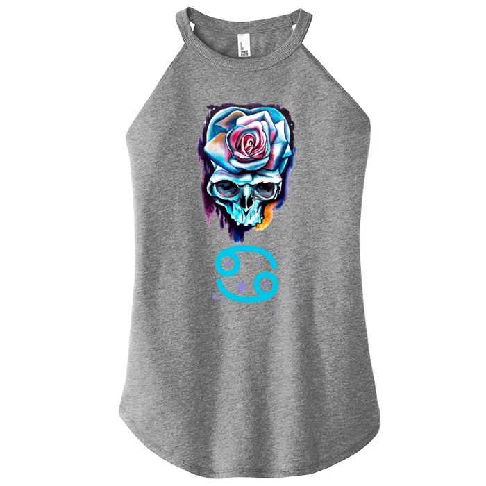 Rose Skull Cancer Zodiac Cool Gift Women’s Perfect Tri Rocker Tank