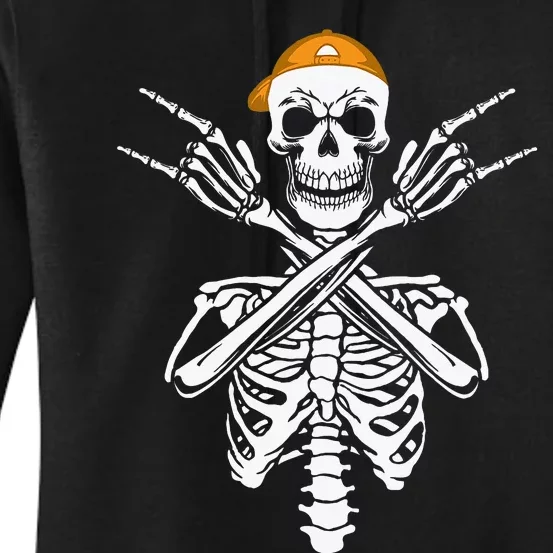 Rocker Skeleton Cap Skater Halloween Hand Rock Women's Pullover Hoodie