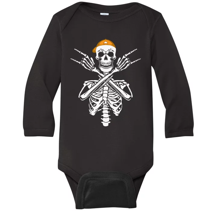 Rocker Skeleton Cap Skater Halloween Hand Rock Baby Long Sleeve Bodysuit