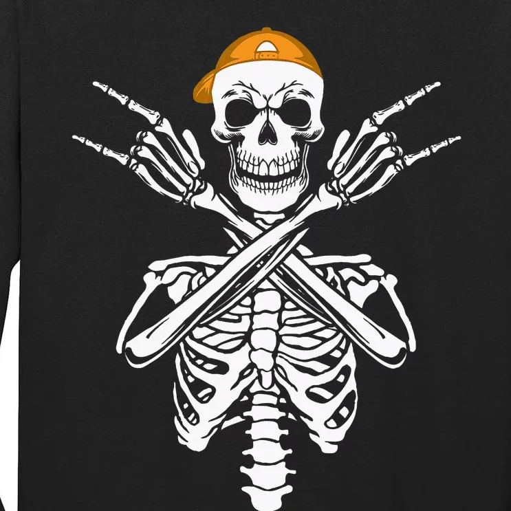 Rocker Skeleton Cap Skater Halloween Hand Rock Tall Long Sleeve T-Shirt