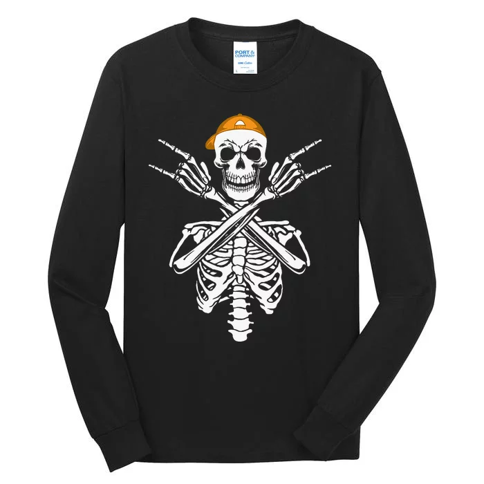 Rocker Skeleton Cap Skater Halloween Hand Rock Tall Long Sleeve T-Shirt