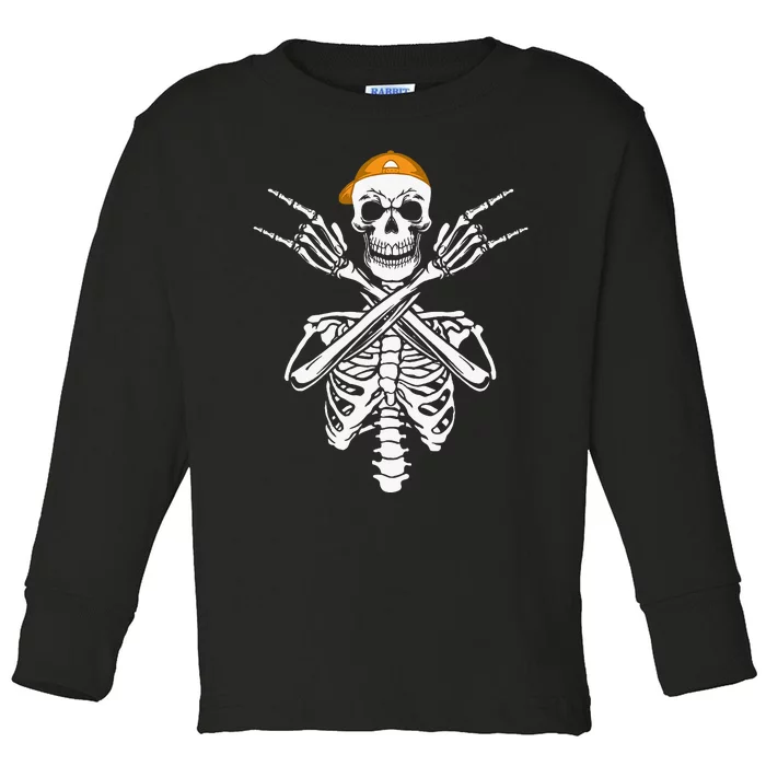 Rocker Skeleton Cap Skater Halloween Hand Rock Toddler Long Sleeve Shirt