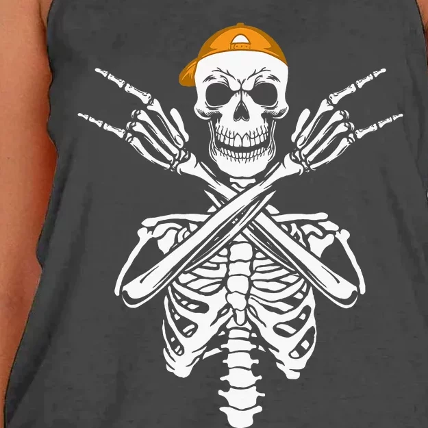 Rocker Skeleton Cap Skater Halloween Hand Rock Women's Knotted Racerback Tank