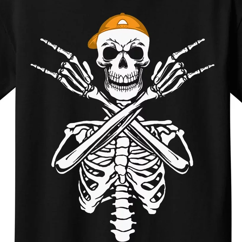 Rocker Skeleton Cap Skater Halloween Hand Rock Kids T-Shirt