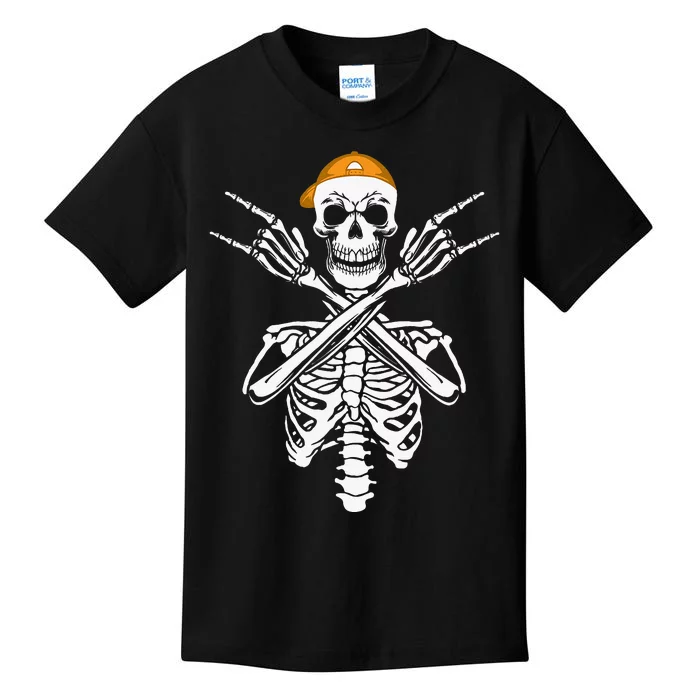 Rocker Skeleton Cap Skater Halloween Hand Rock Kids T-Shirt