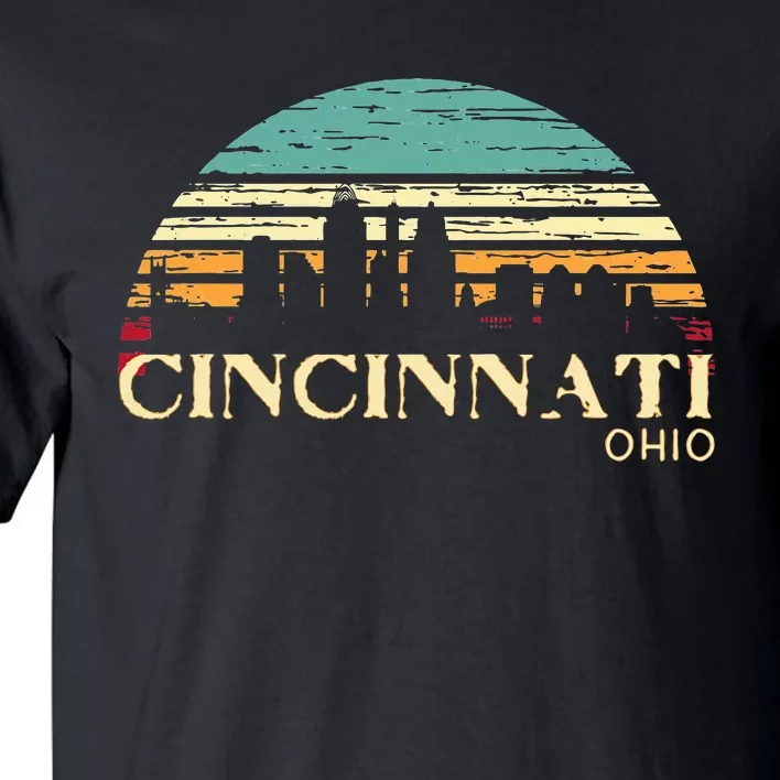 Retro Sunset Cincy Downtown Cincinnati Ohio Skyline Art Gift Tall T-Shirt