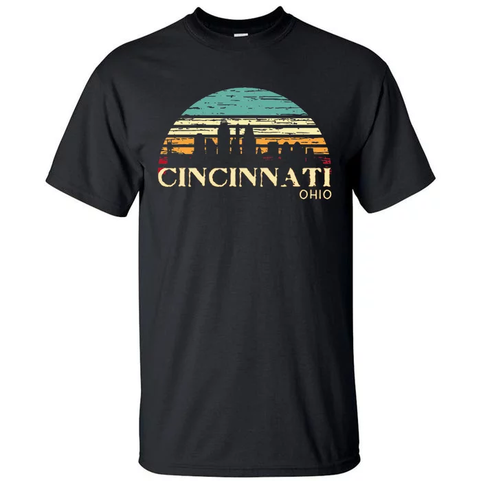 Retro Sunset Cincy Downtown Cincinnati Ohio Skyline Art Gift Tall T-Shirt