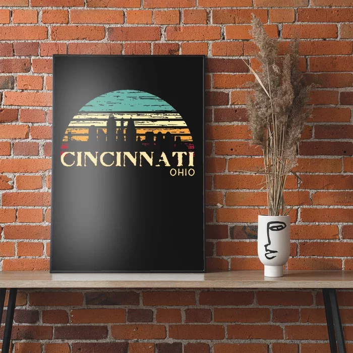 Retro Sunset Cincy Downtown Cincinnati Ohio Skyline Art Gift Poster