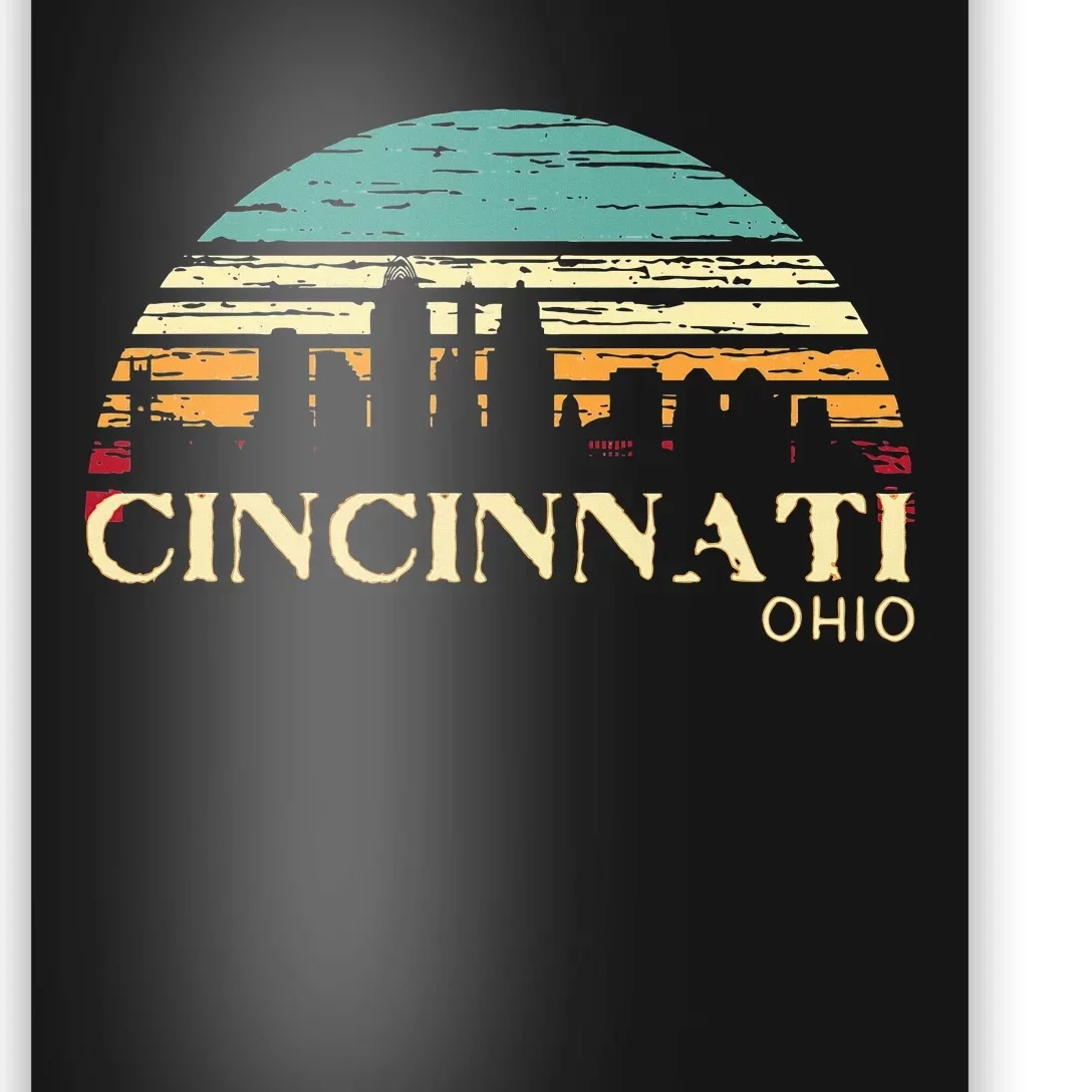 Retro Sunset Cincy Downtown Cincinnati Ohio Skyline Art Gift Poster