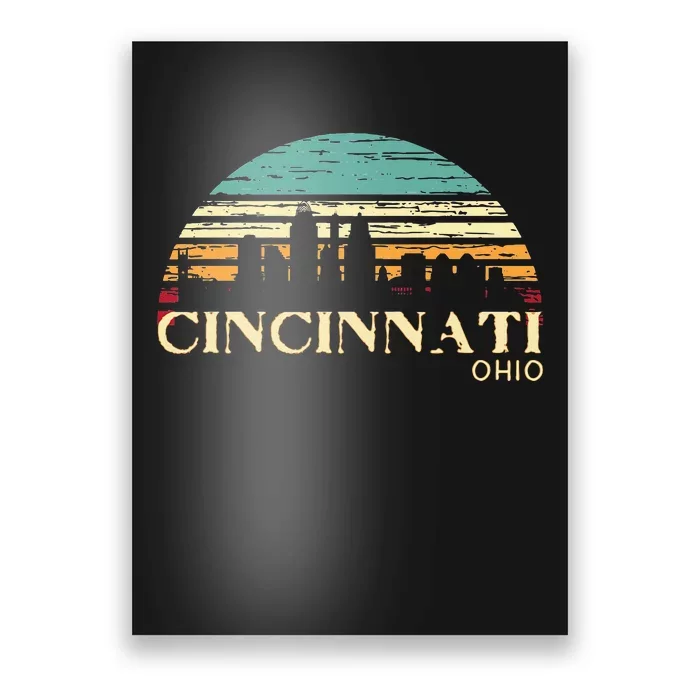 Retro Sunset Cincy Downtown Cincinnati Ohio Skyline Art Gift Poster