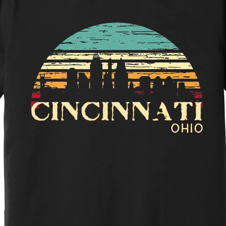 Retro Sunset Cincy Downtown Cincinnati Ohio Skyline Art Gift Premium T-Shirt