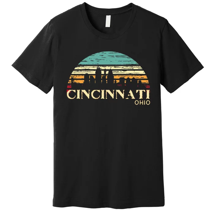 Retro Sunset Cincy Downtown Cincinnati Ohio Skyline Art Gift Premium T-Shirt