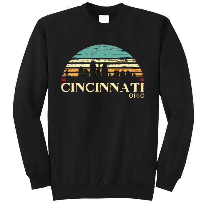 Retro Sunset Cincy Downtown Cincinnati Ohio Skyline Art Gift Tall Sweatshirt