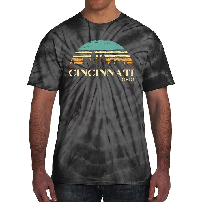 Retro Sunset Cincy Downtown Cincinnati Ohio Skyline Art Gift Tie-Dye T-Shirt