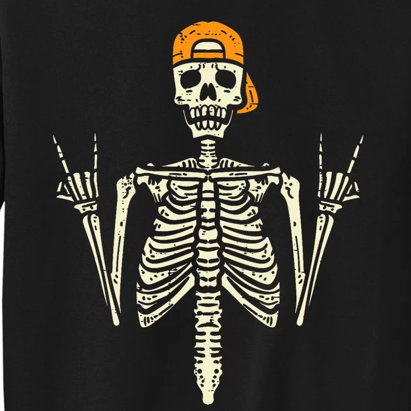 Rocker Skeleton Cap Skater Cool Halloween Punk Rock Tall Sweatshirt