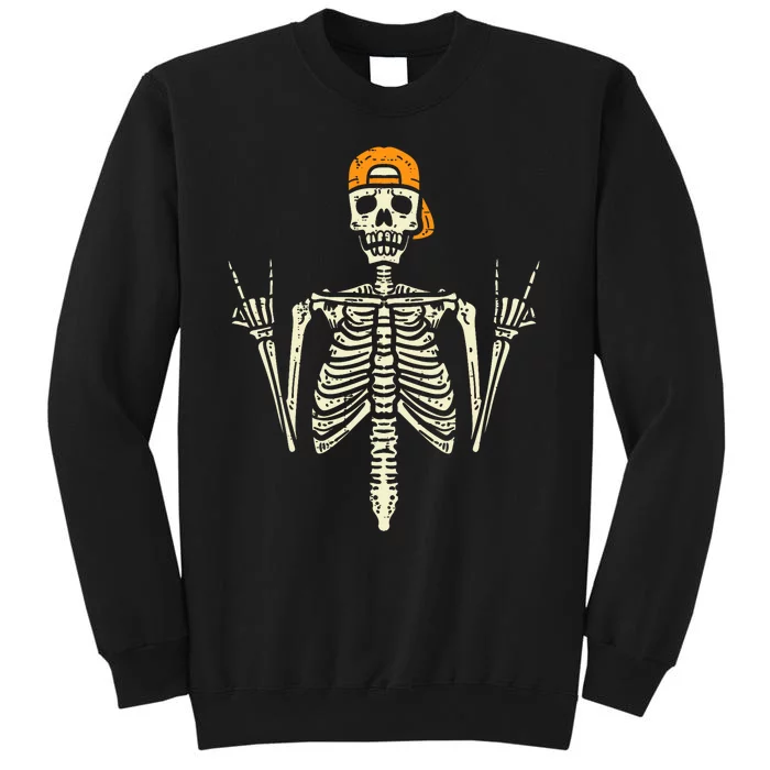 Rocker Skeleton Cap Skater Cool Halloween Punk Rock Tall Sweatshirt