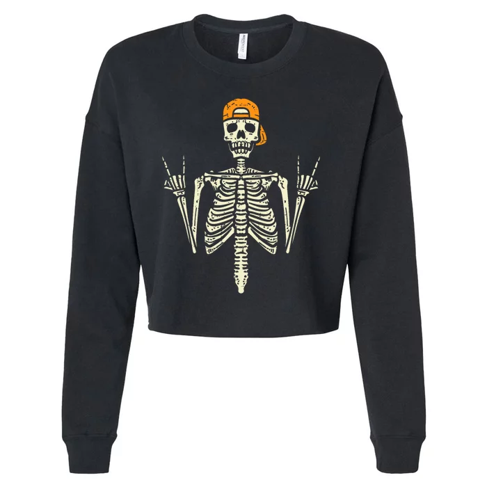 Rocker Skeleton Cap Skater Cool Halloween Punk Rock Cropped Pullover Crew