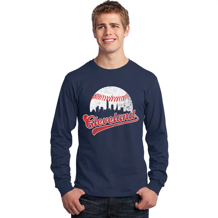 Retro Skyline Cleveland Baseball Long Sleeve Shirt