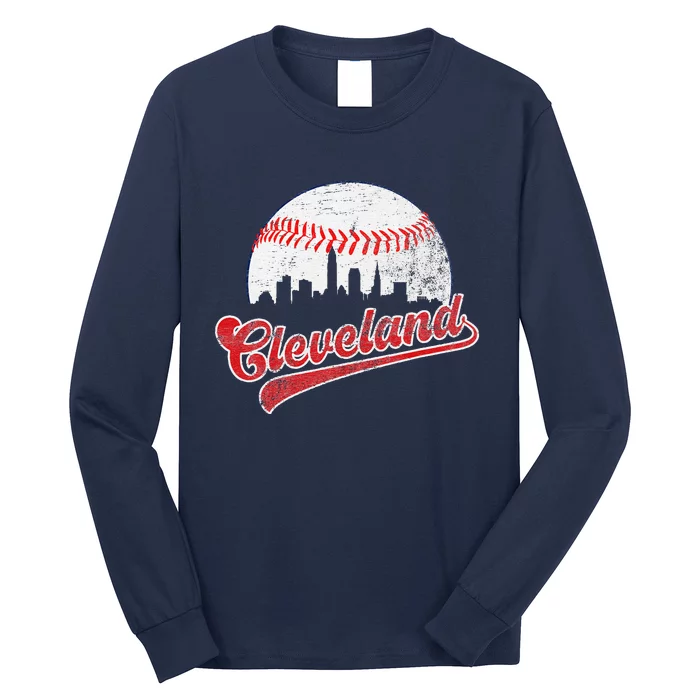 Retro Skyline Cleveland Baseball Long Sleeve Shirt