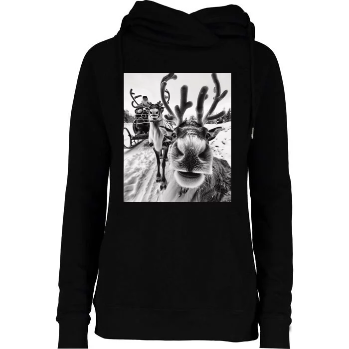 Reindeer Selfie Christmas Womens Funnel Neck Pullover Hood