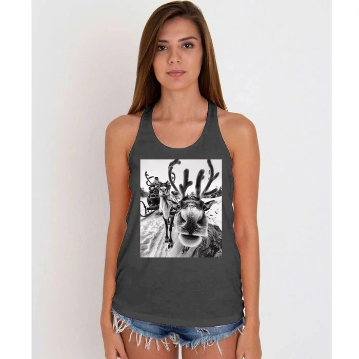 Reindeer Selfie Christmas Women's Knotted Racerback Tank