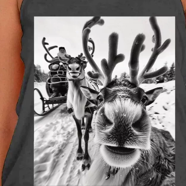 Reindeer Selfie Christmas Women's Knotted Racerback Tank