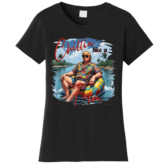 Retro Summer Chillin Like A Felon Trump For President 2024 Women's T-Shirt