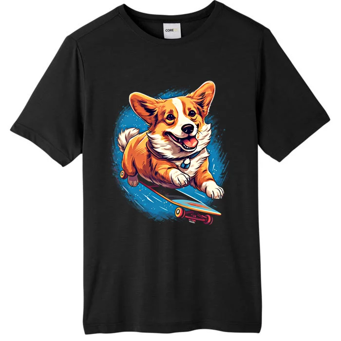 Retro Skateboarding Corgi Dog Skateboard Gift ChromaSoft Performance T-Shirt